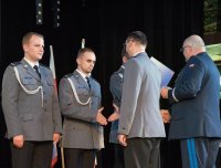 Fotografia przedstawia przebieg uroczystości obchodów Święta Policji 2019 w powiecie mikołowskiem