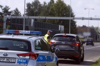 Na fotografii widać policjantów KPP Mikołów - Wydział Ruchu Drogowego podczas działań ogólnokrajowych NURD w dniu 08.08.2019 r.