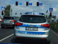 Na fotografii widać policjantów KPP Mikołów - Wydział Ruchu Drogowego podczas działań ogólnokrajowych NURD w dniu 08.08.2019 r.