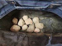 na zdjęciu widocznych jest kilka średniej wielkości kamieni umieszczonych w szmacianej torbie