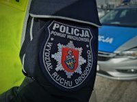 naszywka &quot;Komenda Powiatowa Policji w Mikołowie&quot; na kurtce policjanta drogówki
