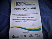 pisemne podziękowanie za udział w Dniu Aktywności Społecznej