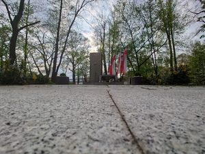 zdjęcie z oddali: Pomnik Ofiar Faszyzmu w Mikołowie