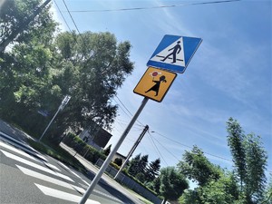 oznakowane przejście dla pieszych, znak drogowy