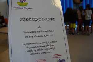 pisemne podziękowanie za przeprowadzenie zajęć profilaktycznych dla Komendanta Powiatowego Policji w Mikołowie młodszego inspektora Dariusza Klimczaka