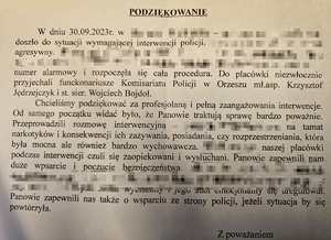 podziękowanie za podjęte przez policjantów działania w ośrodku wychowawczym