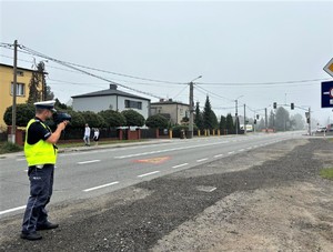 na zdjeciu policjanta przy drodze