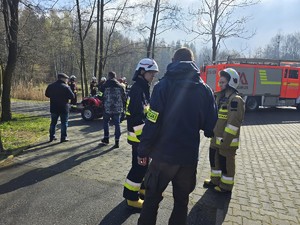 na zdjęciu widać służby przy stawie