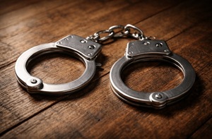 Na zdjęciu kajdanki położone na stole